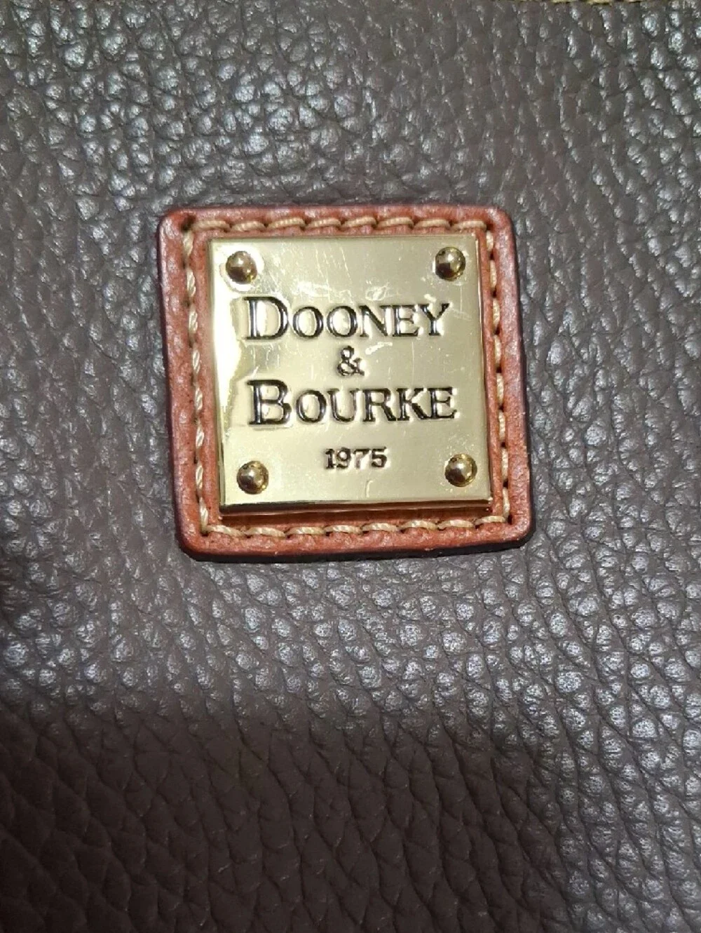 Dooney & Bourke Brown Pebble Leather Tote with Tan Trim - Picture 2 of 15